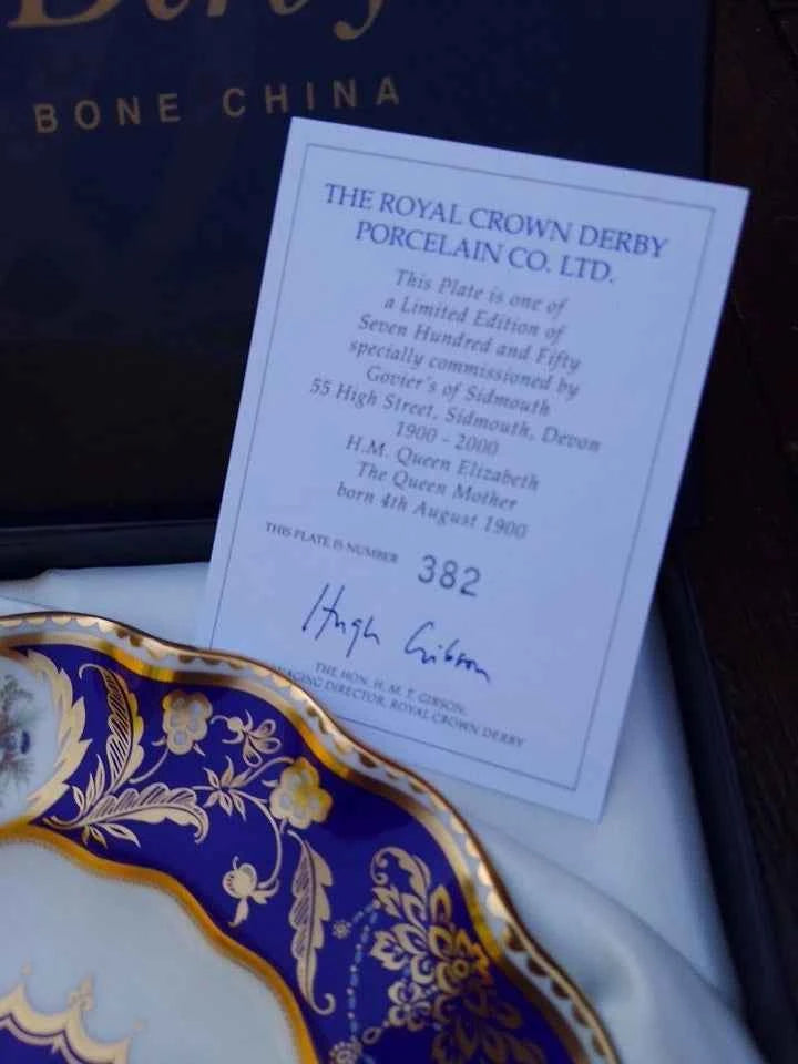 Royal Crown Derby Queen Mother 100th Birthday Commemorative Plate - Helsby Vintage