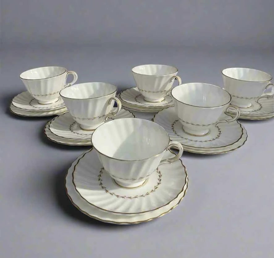 Royal Doulton Adrian Gold Trim Set Of 6 Trios - Helsby Vintage