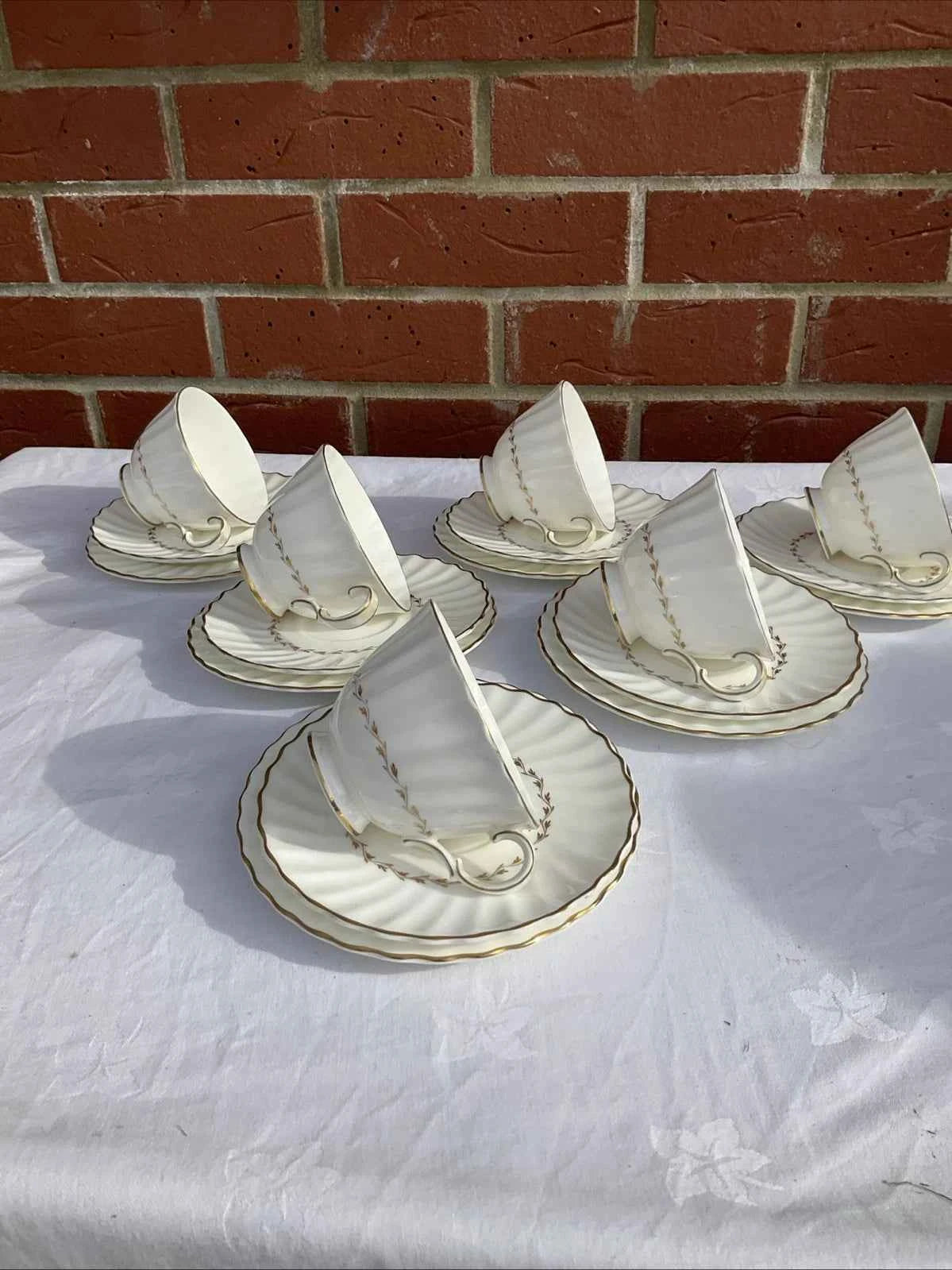 Royal Doulton Adrian Gold Trim Set Of 6 Trios - Helsby Vintage