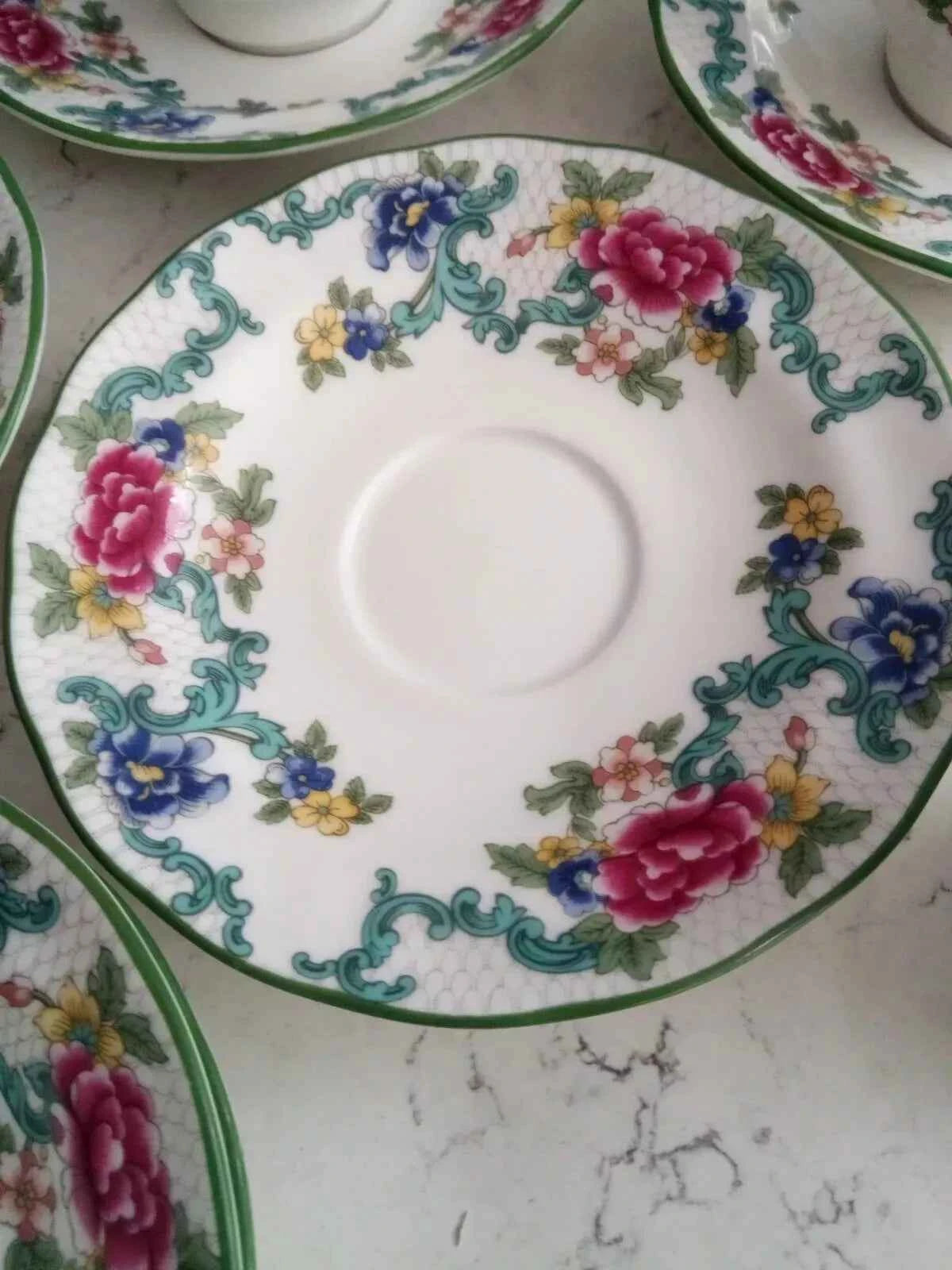 Royal Doulton Floradora Green Tea Set of 6 – Vintage Fine Bone China - Helsby Vintage