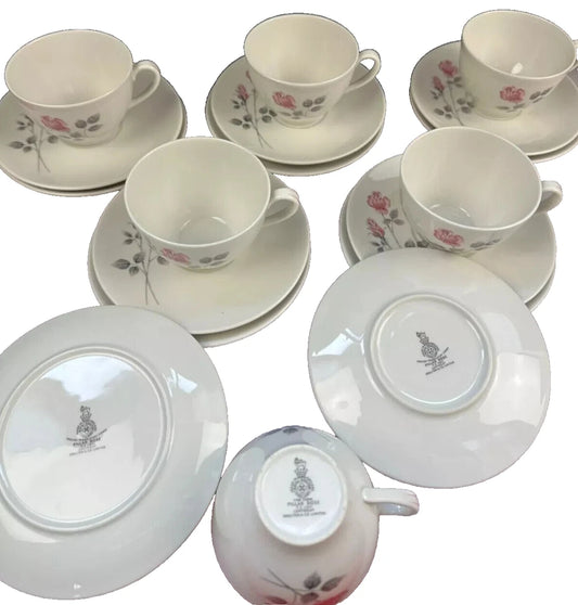 Royal Doulton Pillar Rose Set Of 6 Trios 6 Cups 6 Saucers 6 Side Plates - Helsby Vintage
