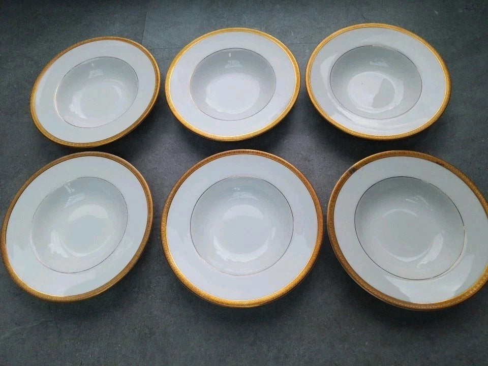 Royal Doulton - Royal Gold - H4980 - Set of 6 Rimmed Soup Bowls - Helsby Vintage