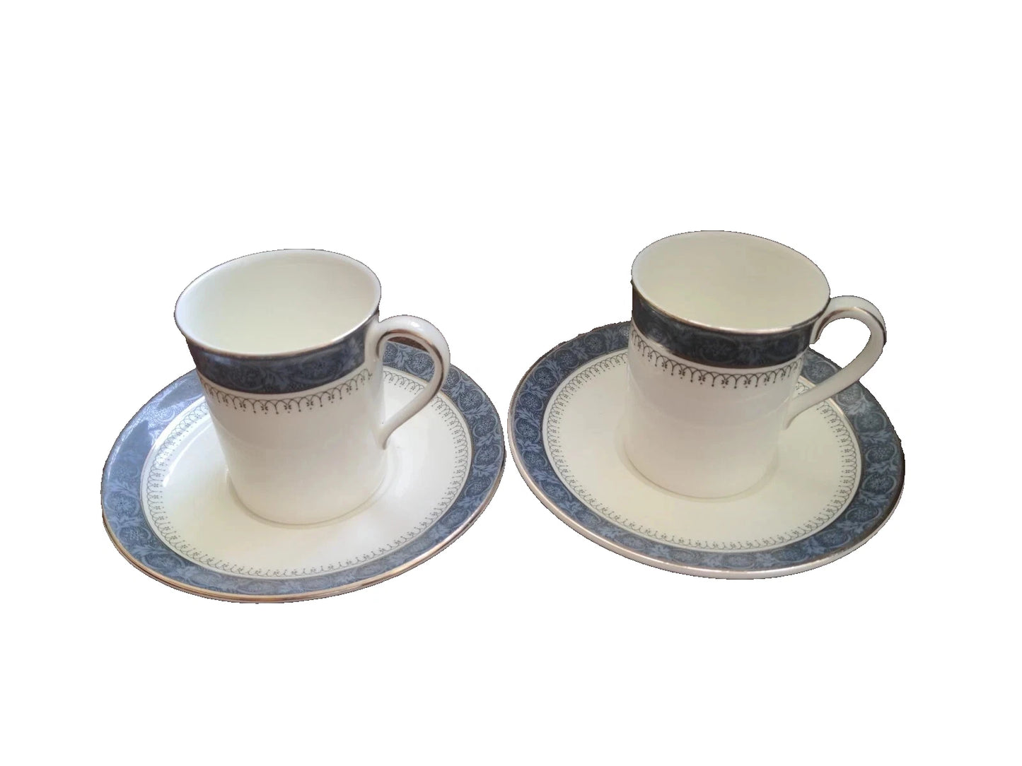 Royal Doulton Sherbrooke Pair Of Coffee Cans Demitasse Cups And Saucers - Helsby Vintage
