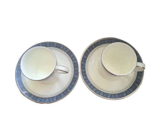 Royal Doulton Sherbrooke Pair Of Coffee Cans Demitasse Cups And Saucers - Helsby Vintage