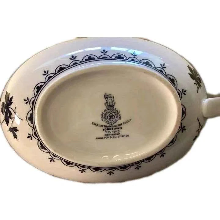 Royal Doulton Yorktown Vintage Blue Floral Gravy Boat and Stand Set - Helsby Vintage