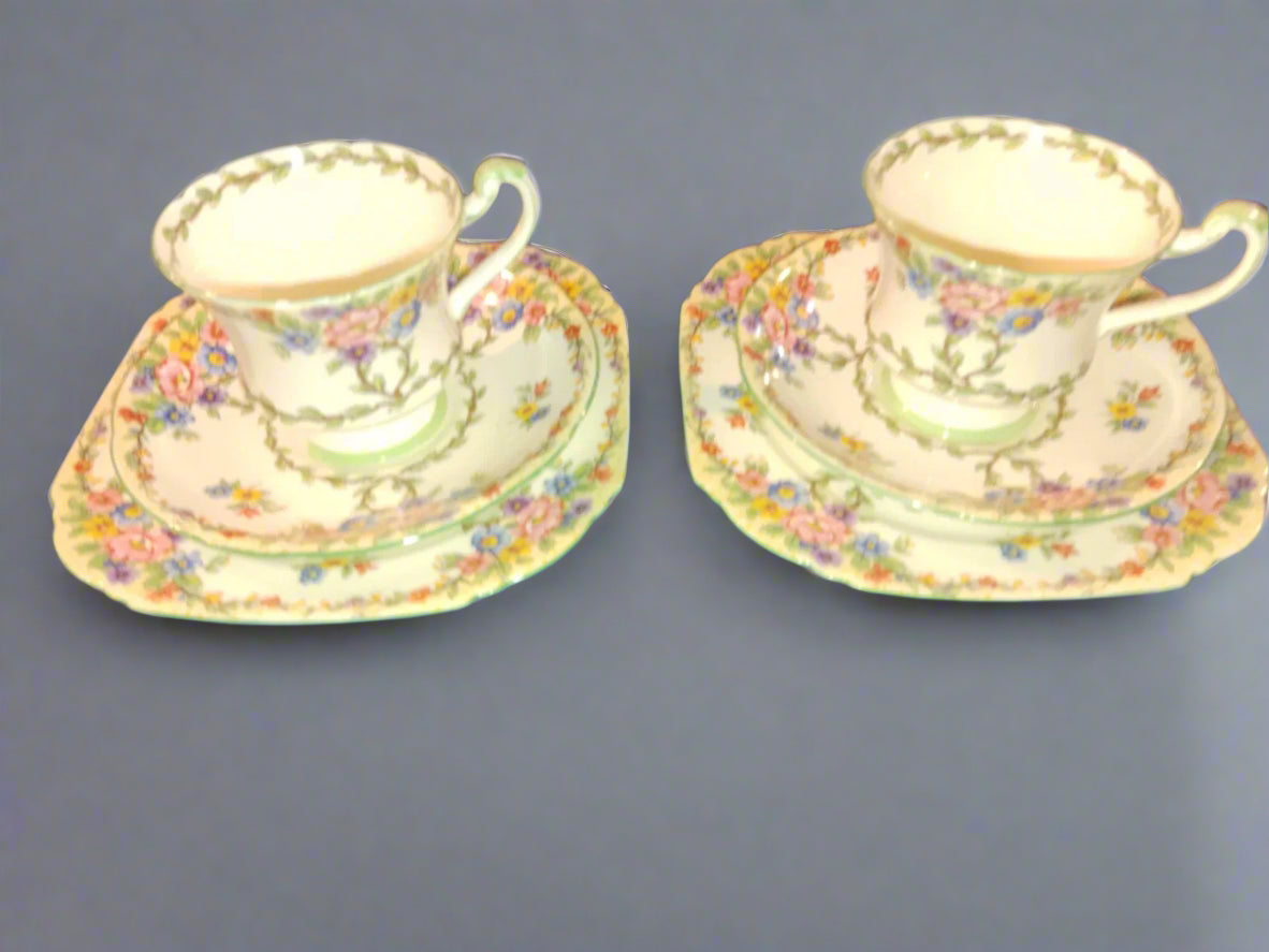 Royal Paragon Rare Collectable Set Of 2 Trios Fine Bone China 1930 - Helsby Vintage