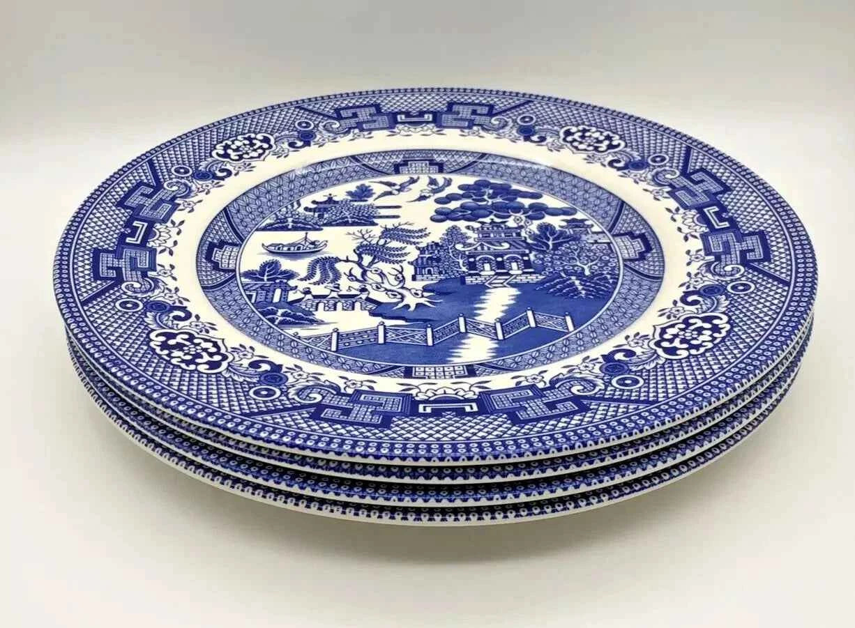 NEW Royal Stafford Blue Willow Set Of 4 Dinner Plates 11 Inch - Helsby Vintage