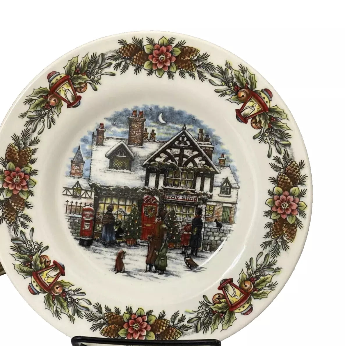 Royal Stafford Victorian Christmas SET OF 3 Salad Plates Toy Shop 20cm NEW - Helsby Vintage