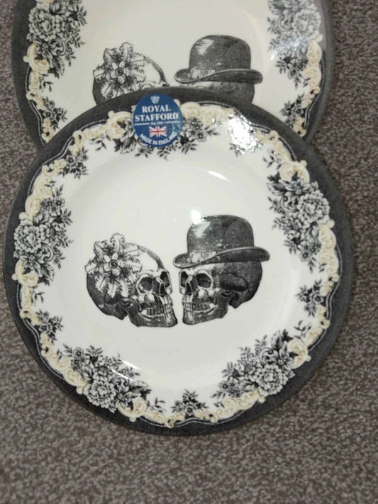 2 Royal Stafford Skull Halloween Party Dinner Plates