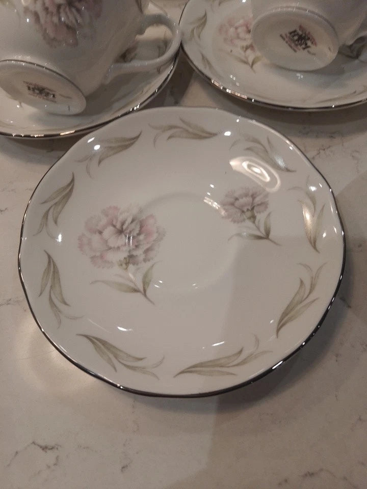 Royal Sutherland H M Set Of 6 Tea Cups And Saucers Carnations Vintage - Helsby Vintage
