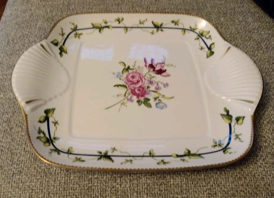 Royal Worcester Square Platter Cake Plate Botanical Rare Design - Helsby Vintage