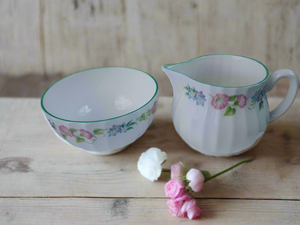 Royal Worcester English Garden Milk Jug And Sugar Bowl Rare Set - Helsby Vintage