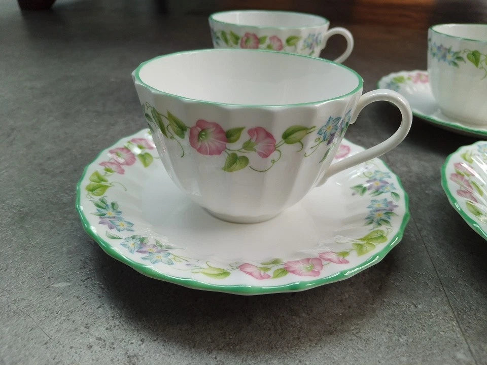 Royal Worcester English Garden Teacups And Saucers Set Of 4 - Helsby Vintage