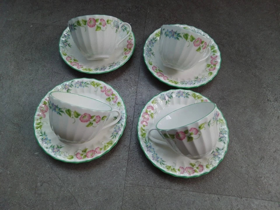 Royal Worcester English Garden Teacups And Saucers Set Of 4 - Helsby Vintage