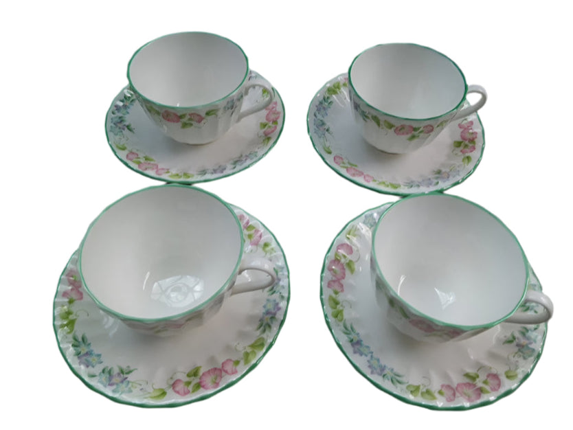Royal Worcester English Garden Teacups And Saucers Set Of 4 - Helsby Vintage