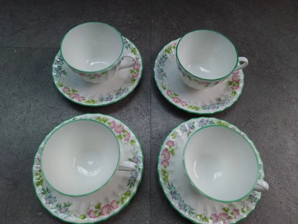 Royal Worcester English Garden Teacups And Saucers Set Of 4 - Helsby Vintage