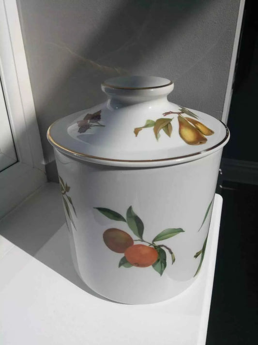 Royal Worcester Evesham 9" Biscuit Jar Storage Canister Cookie - Helsby Vintage