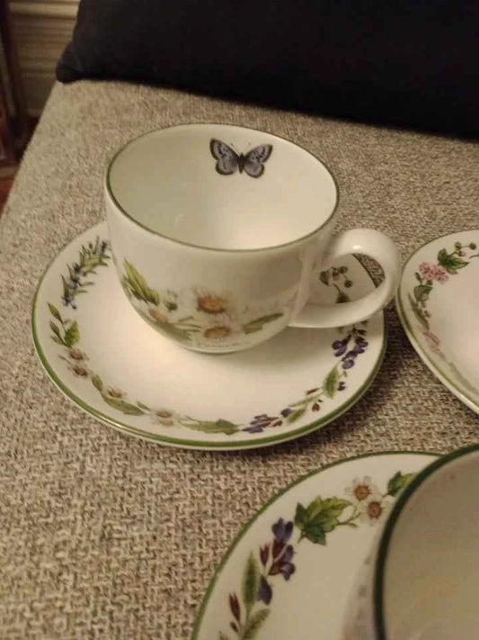 Set Of 3 Royal Worcester Herbs Cups and Saucers - Helsby Vintage