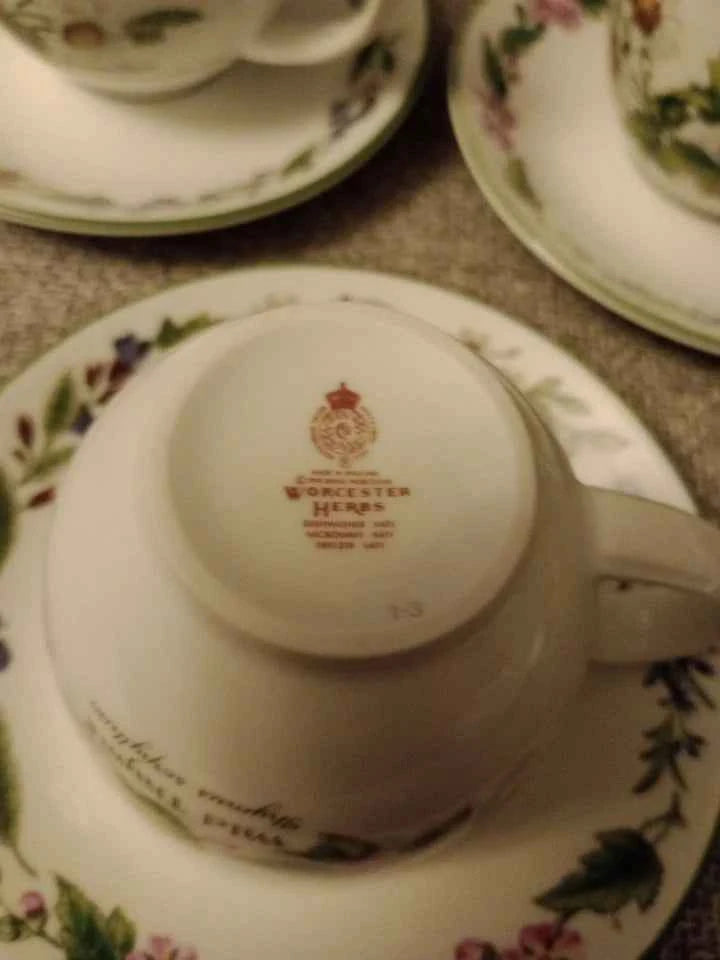 Set Of 3 Royal Worcester Herbs Cups and Saucers - Helsby Vintage
