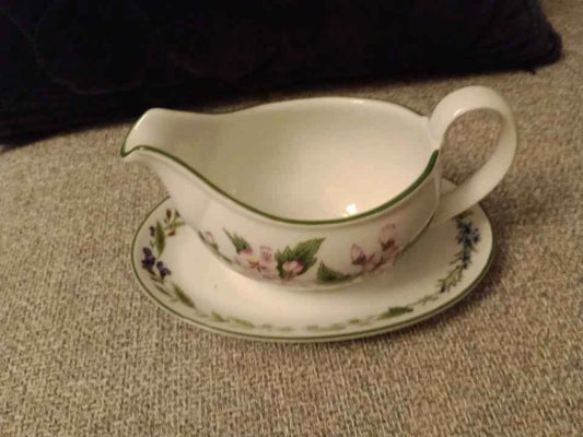 Royal Worcester Herbs, Gravy Boat Jug And Stand - Helsby Vintage