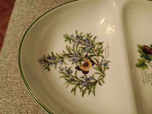 Royal Worcester Herbs Oval Shaped 2 Section Serving Dish 11.5" Wide - Helsby Vintage