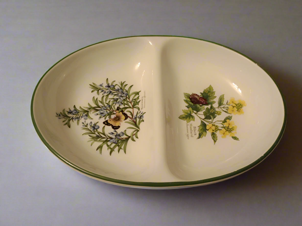 Royal Worcester Herbs Oval Shaped 2 Section Serving Dish 11.5" Wide - Helsby Vintage