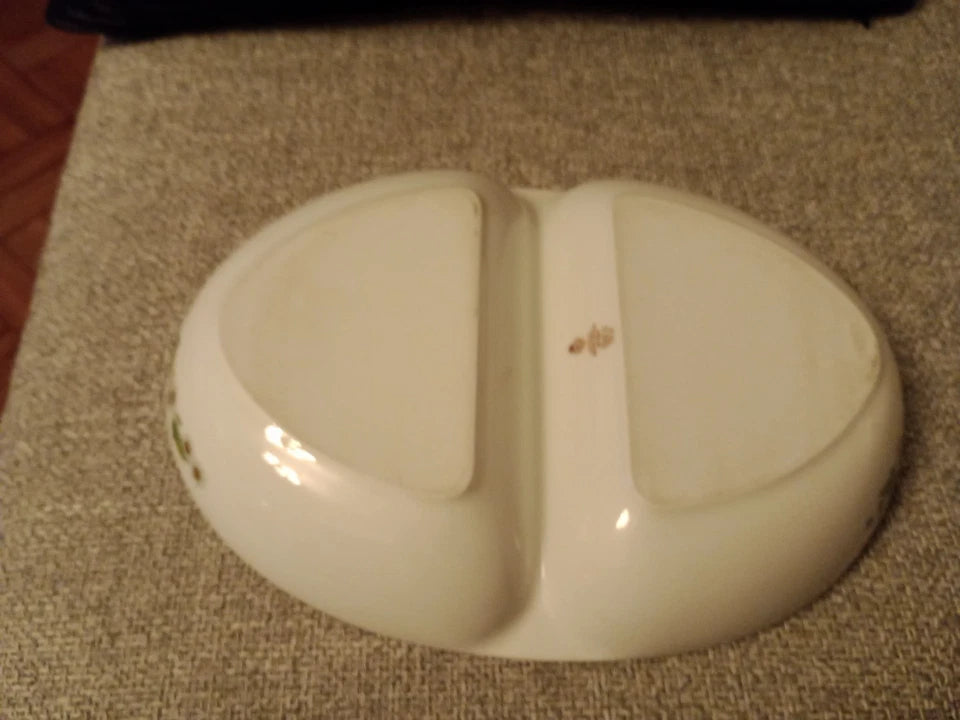 Royal Worcester Herbs Oval Shaped 2 Section Serving Dish 11.5" Wide - Helsby Vintage