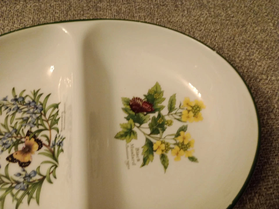 Royal Worcester Herbs Oval Shaped 2 Section Serving Dish 11.5" Wide - Helsby Vintage
