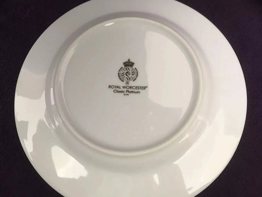 Royal Worcester Classic Platinum Set Of 4 Side Plates White With Silver Line - Helsby Vintage