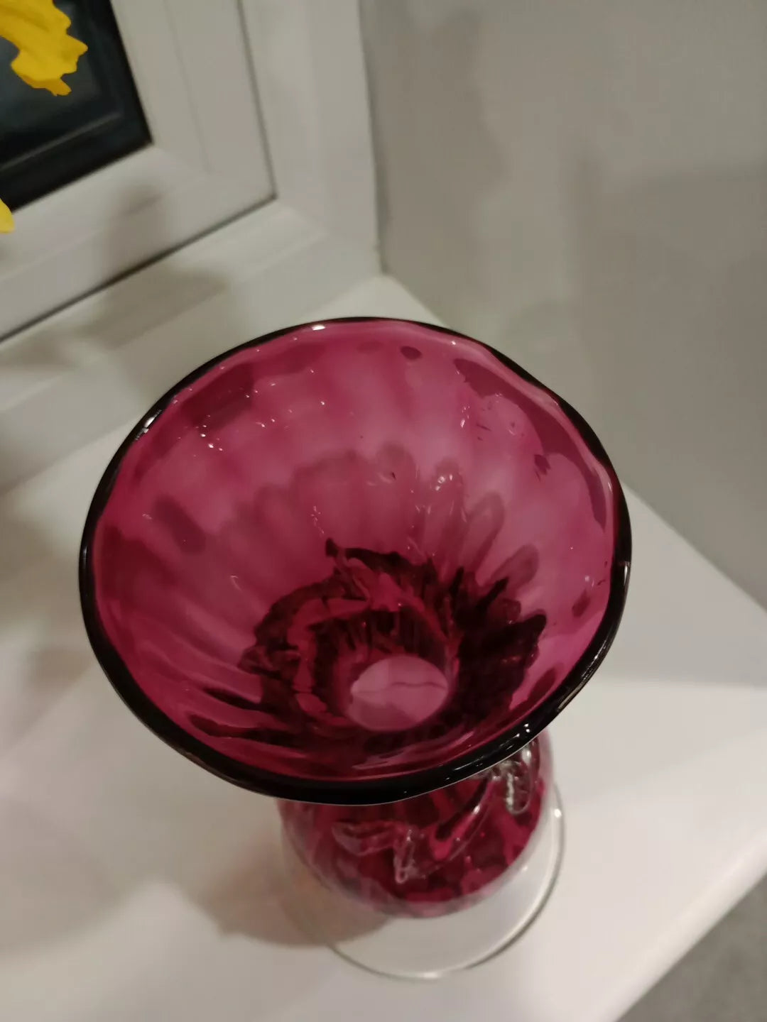 Bohemian Hand Blown Cranberry Glass Vase 20cm Tall Romanian ?