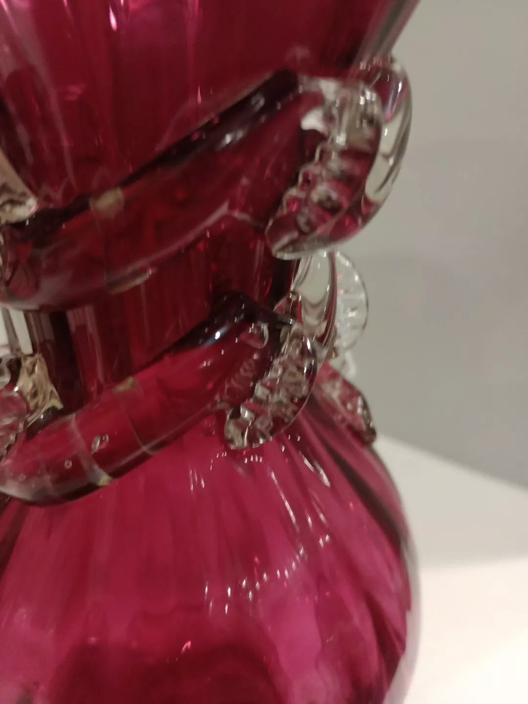 Bohemian Hand Blown Cranberry Glass Vase 20cm Tall Romanian ?