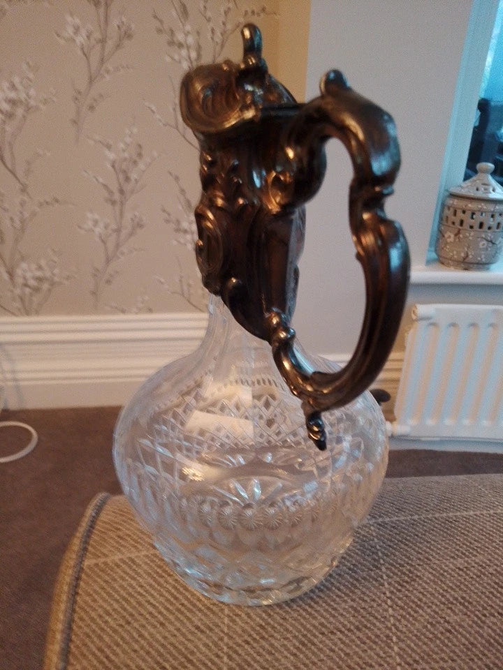 Antique Art Nouveau Crystal Silver-Plated Claret Jug Decanter Topazio