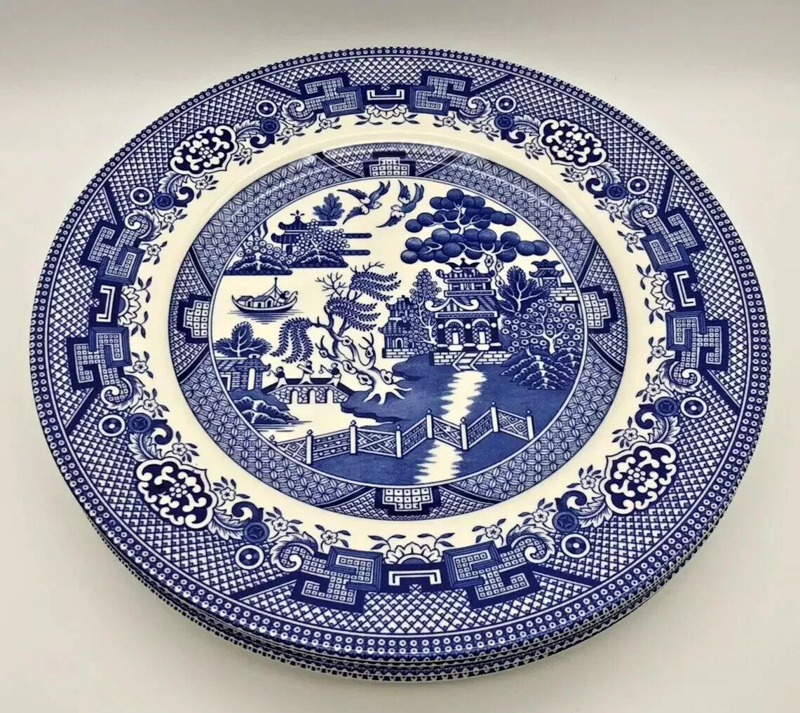 NEW Royal Stafford Blue Willow SET OF 4 Dinner Plates 11 inch