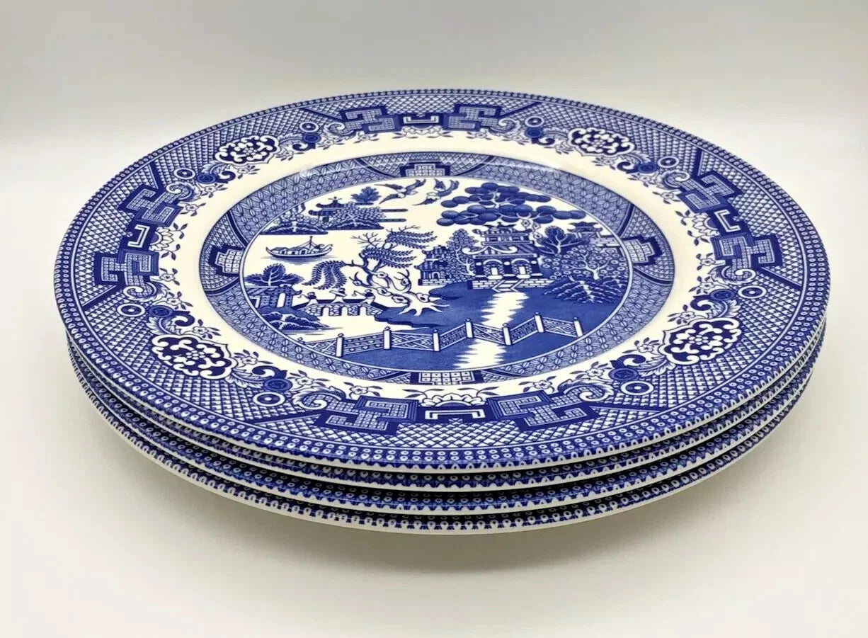 NEW Royal Stafford Blue Willow SET OF 4 Dinner Plates 11 inch