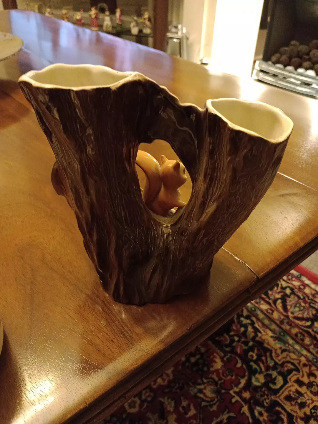 Hornsea Double Tree Trunk Vase With Bushy The Squirrel 1960s No 74 6" Tall