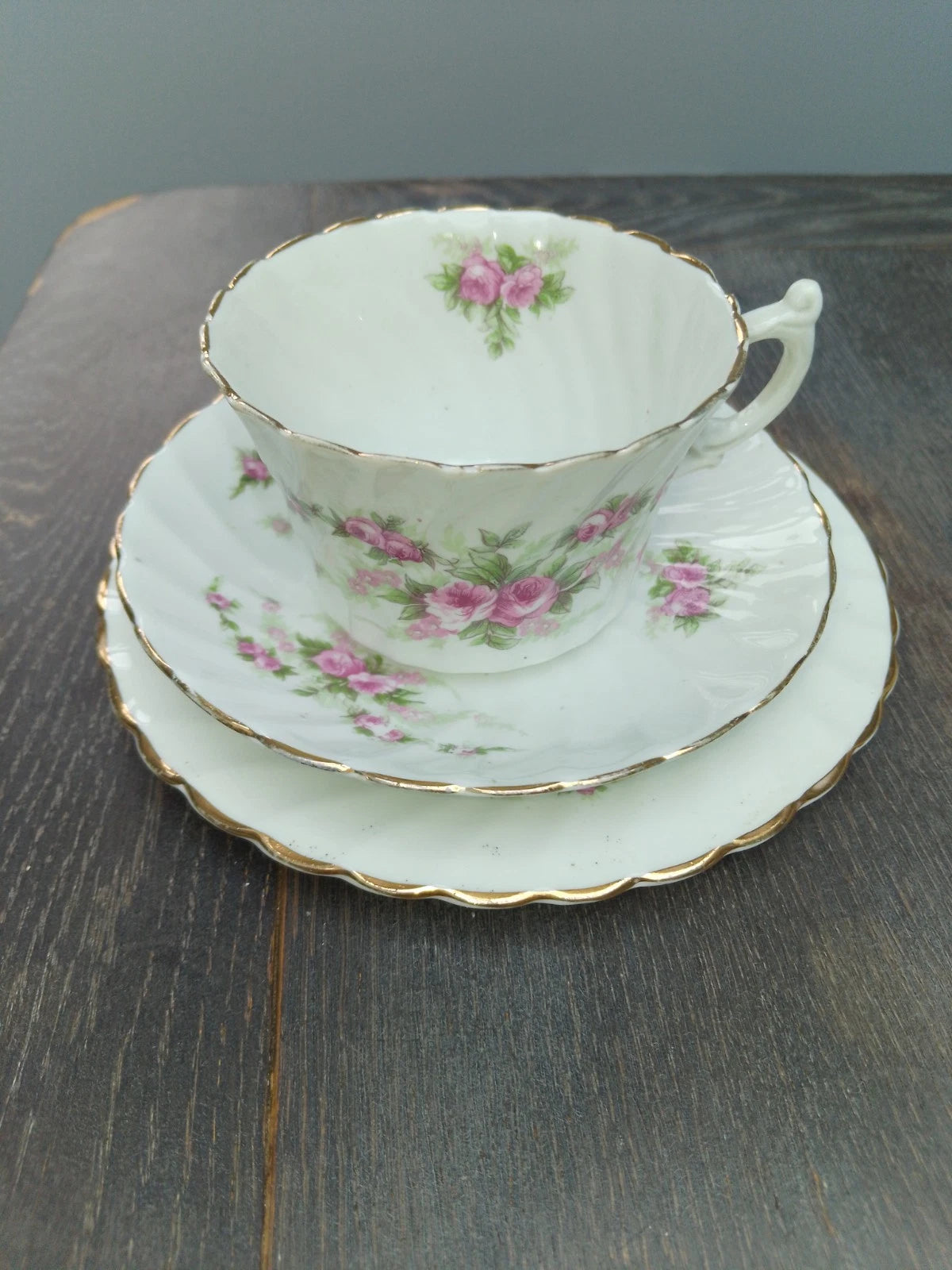 Antique Teaset Pink Roses White For 6 Very Pretty Vintage