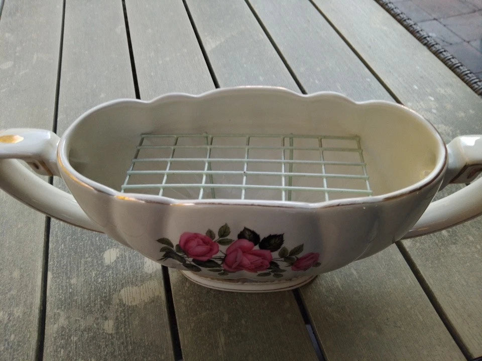 Mantle Vase Flower Grate Insert 13" Decorative Floral Decorated Ceramic