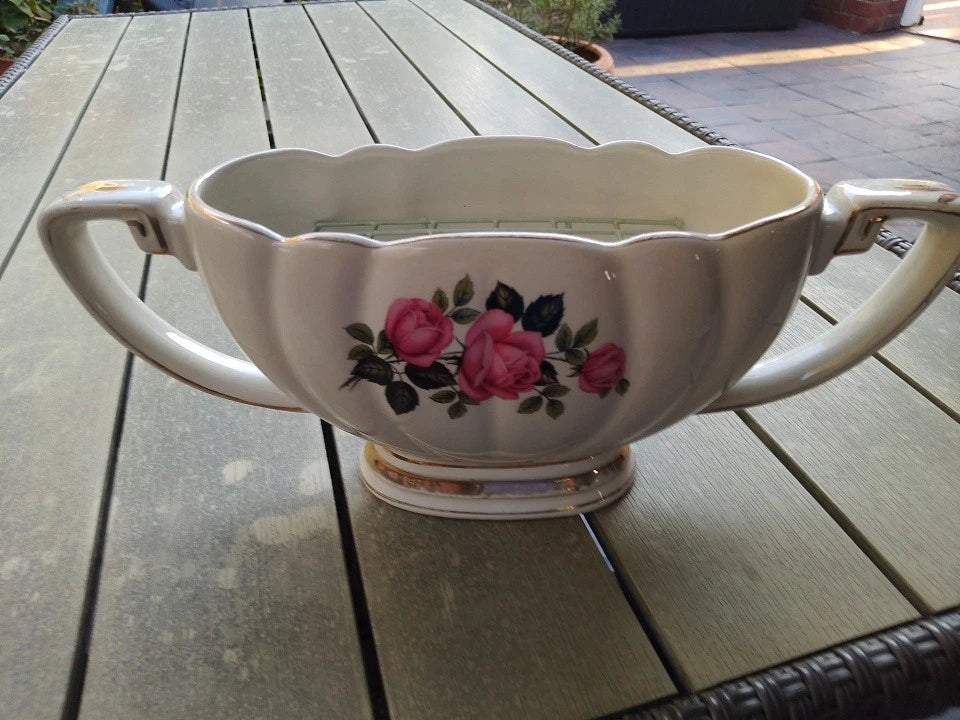 Mantle Vase Flower Grate Insert 13" Decorative Floral Decorated Ceramic