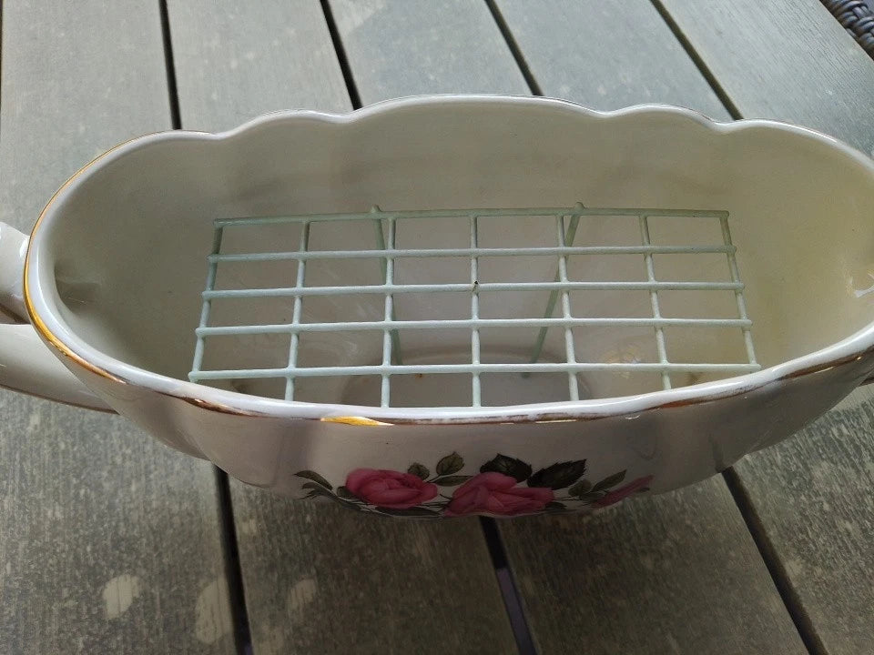 Mantle Vase Flower Grate Insert 13" Decorative Floral Decorated Ceramic