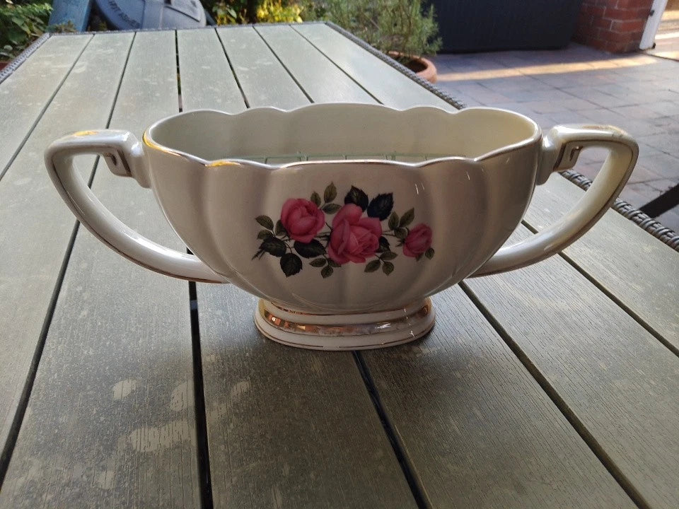 Mantle Vase Flower Grate Insert 13" Decorative Floral Decorated Ceramic