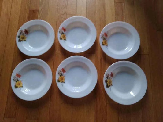 Vintage Set Of 6 Retro 1970s JAJ Pyrex Autumn Glory Round Soup/Pasta Bowls 8.5"