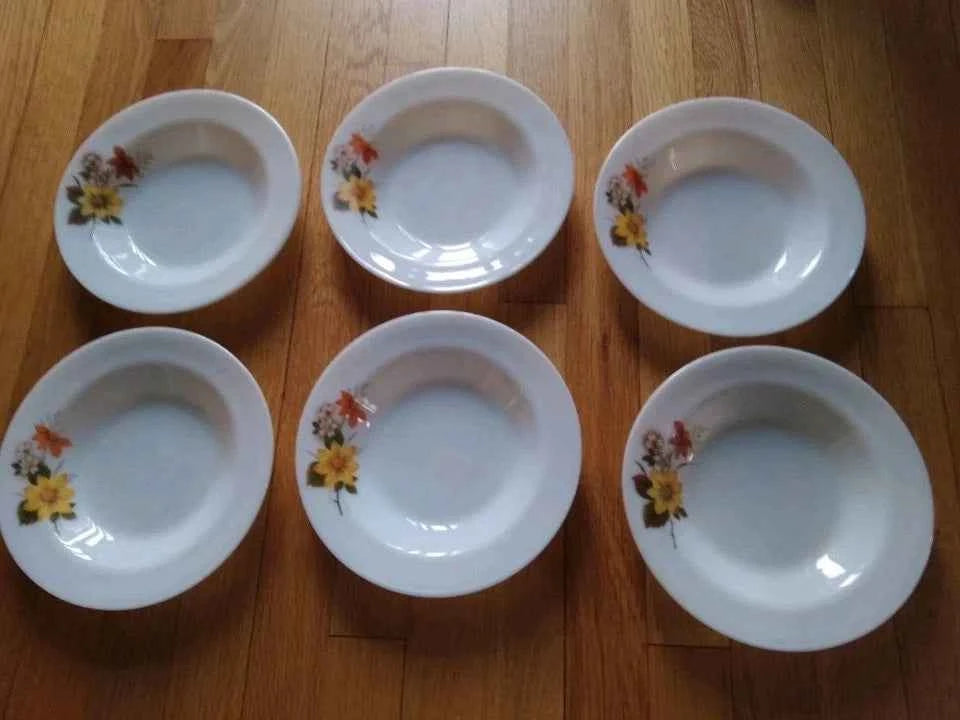 Vintage Set Of 6 Retro 1970s JAJ Pyrex Autumn Glory Round Soup/Pasta Bowls 8.5"