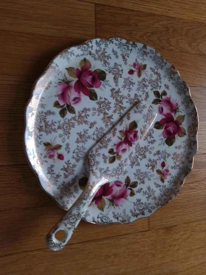 Vintage James Kent Ltd., England , Rose Design Old Foley Cake Plate Set