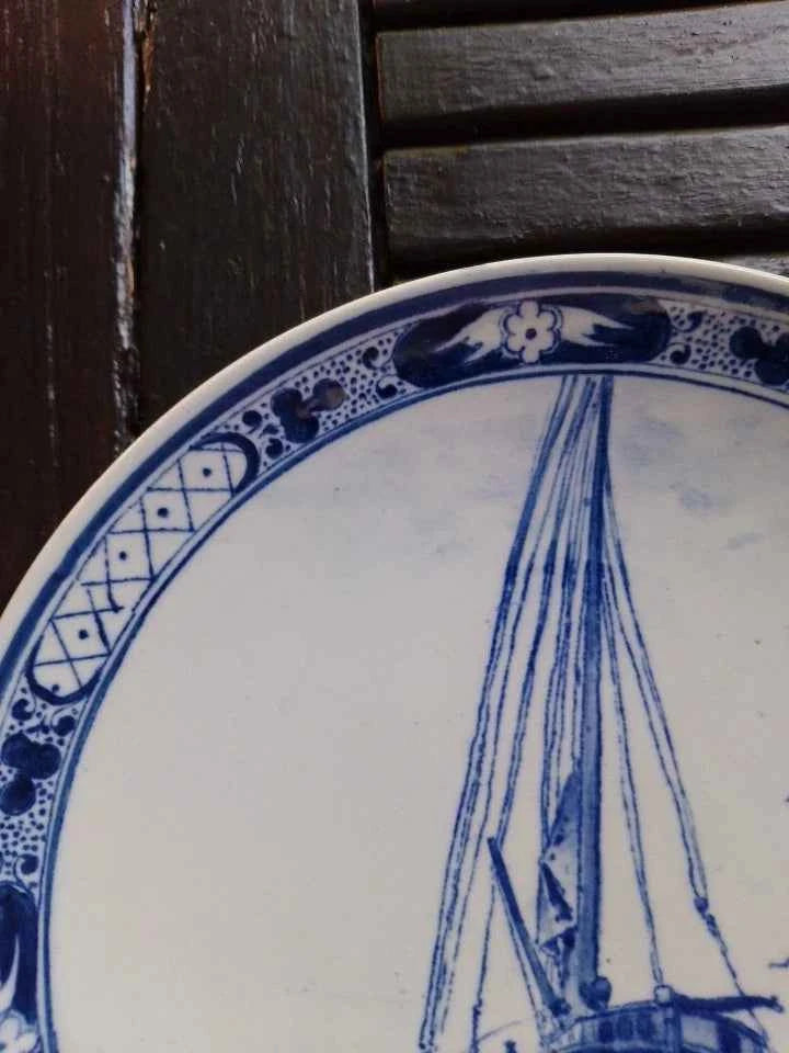 Antique Villeroy & Boch Mottahedeh 5044 1044 Blue & white ship decorated plate