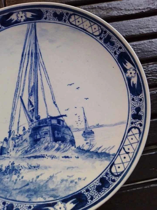 Antique Villeroy & Boch Mottahedeh 5044 1044 Blue & white ship decorated plate