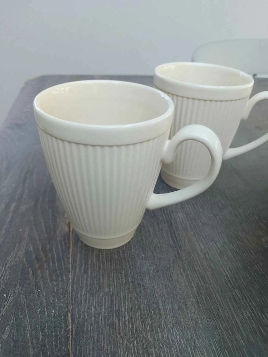 Wedgwood Windsor Mugs x 4 Cream Ribbed Retro Design Excellent Condition Unused