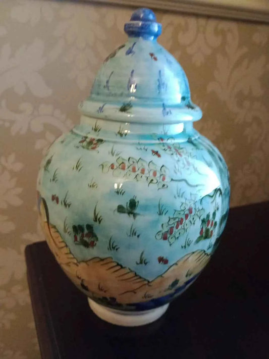 Kutahya Ginger Jar Figures Gazella Scene Signed 8.5" tall Gini RARE Vintage