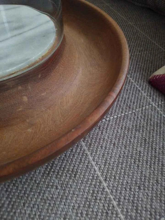 Wooden Cheese Serving Tray with Marble plate and glass cover Vintage Rare Style