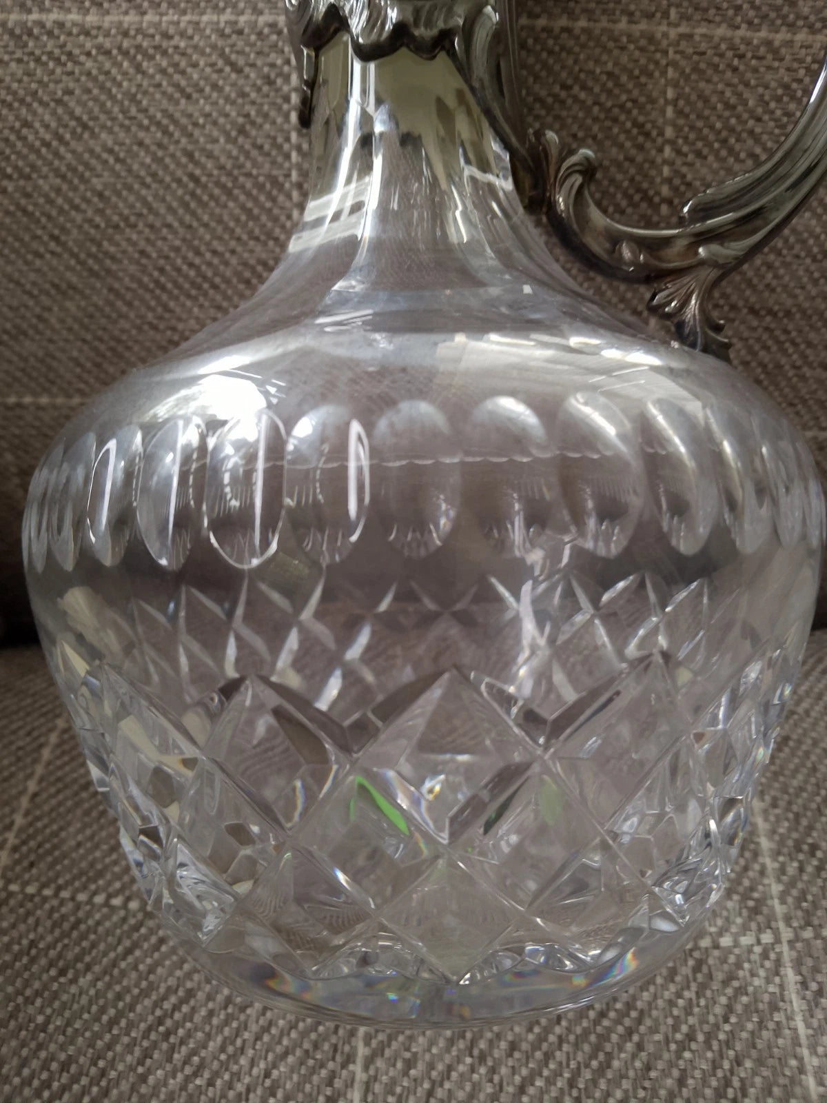 Antique Art Nouveau Crystal Silver-Plated Claret Jug Decanter Topazio