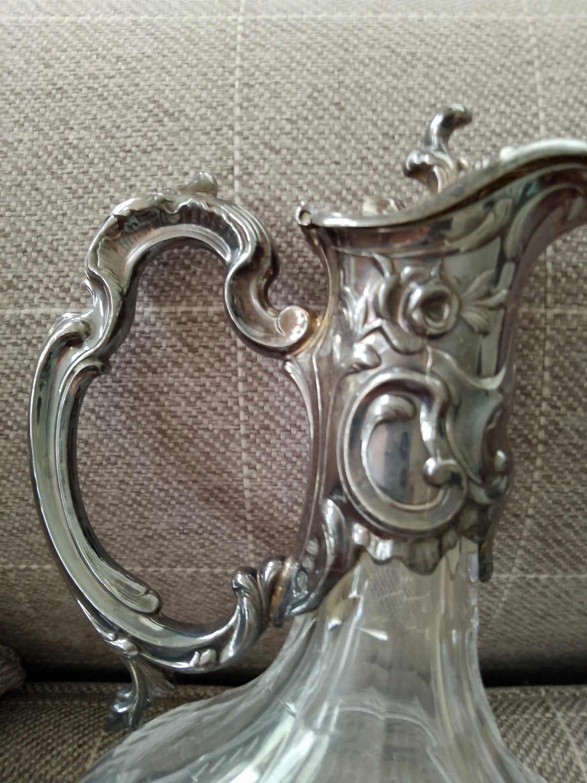 Antique Art Nouveau Crystal Silver-Plated Claret Jug Decanter Topazio
